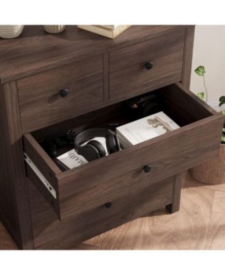 5 Drawer Dresser, Wooden Chest of Drawers, Modern Storage Tower with Metal Handles, Storage Organizer Unit with Deep Space for Bedroom, Living Room, Hallway