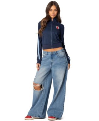 Womens Distressed Low Rise Baggy Jeans