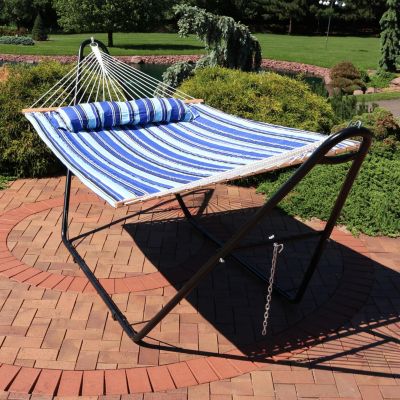Double Quilted Fabric Hammock with Universal Steel Stand - 450-Pound Capacity