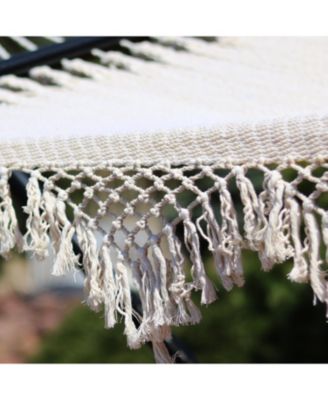 Heavy-Duty 2-Person Woven Polyester Style Hammock with Crocheted edges and Wooden Spreader Bars - 600 lb Weight Capacity