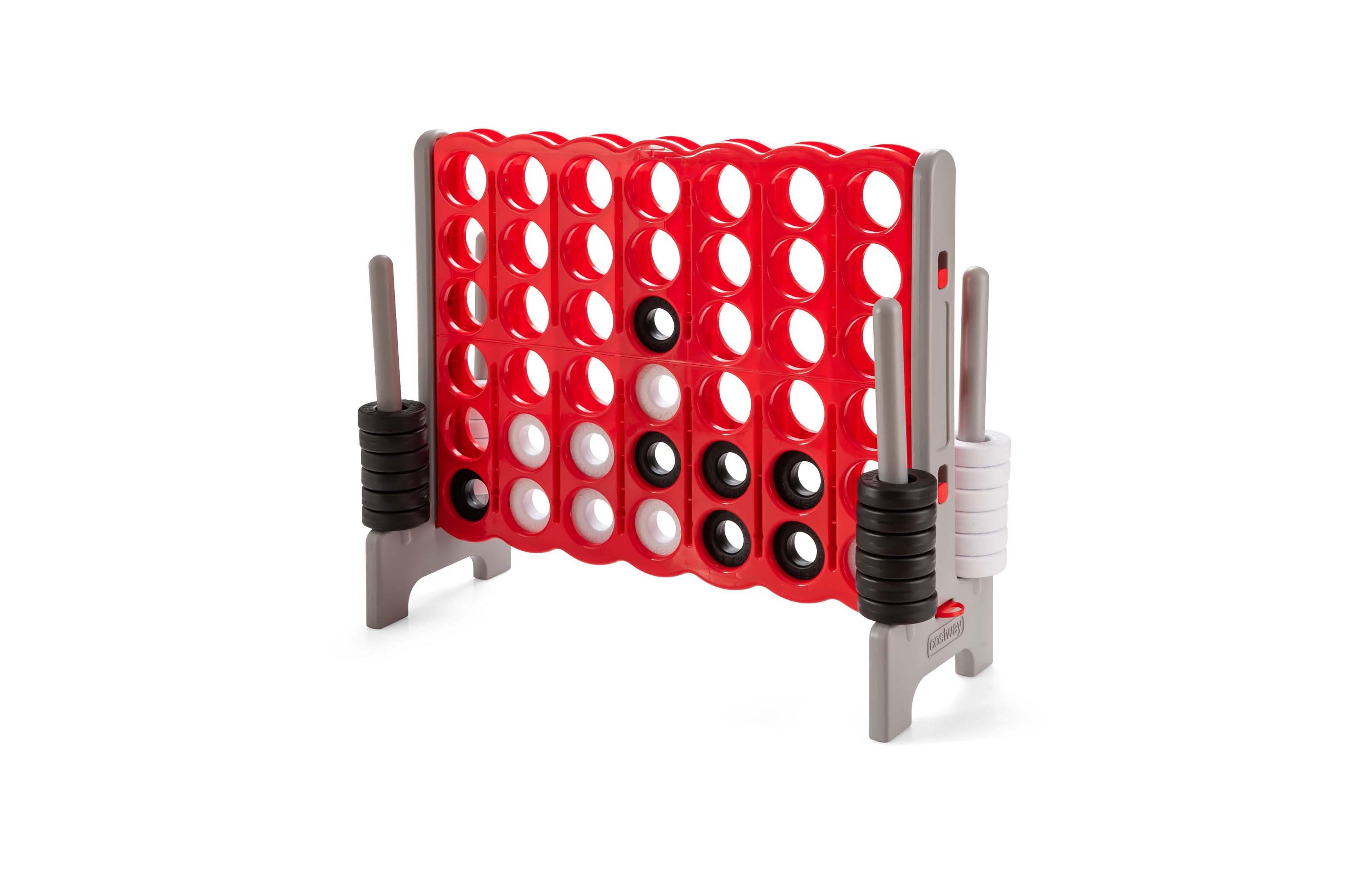 Gymax Jumbo 4-to-Score Game Set Giant 4 in A Row Kids Adults w/ 42 Jumbo Rings Red