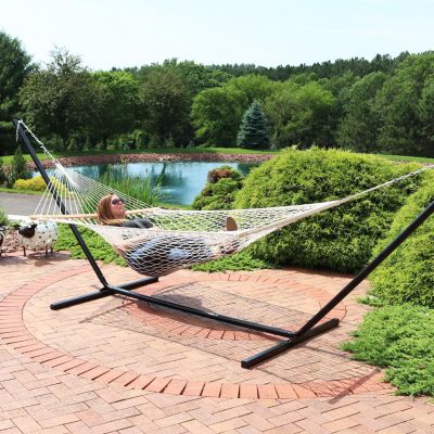 Sunnydaze Decor Large Two-Person Double Wide Rope Hammock with Spreader Bars for Patio and Backyard - 450 lb Weight Capacity