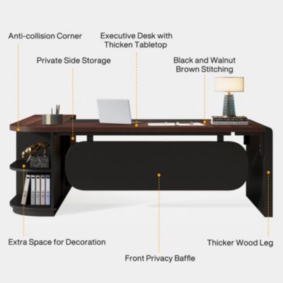 80'' L-Shaped Desk, Large Executive Office Desk with 55'' Drawers Cabinet, Modern Computer Table