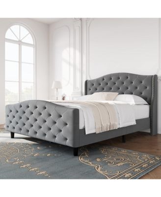 Queen Size Velvet Platform Bed Frame w/Headboard and Footboard Upholstered Bed Frames