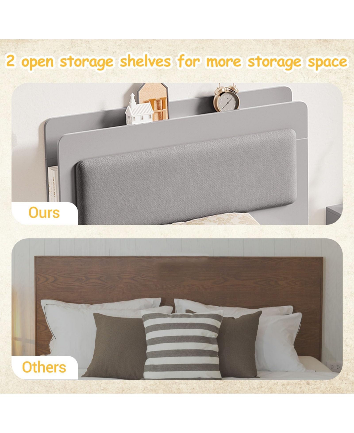 gaomon Bed Frame, Wooden Platform Bed Frame with 2-Tier Storage Headboard and 2 Drawers