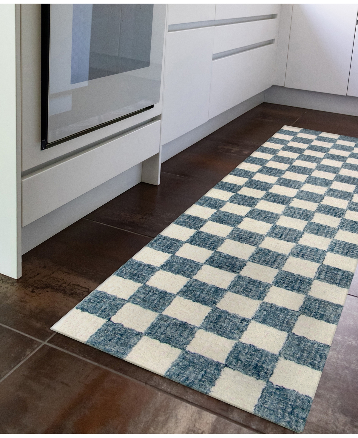 Liora Manne Savannah Checkerboard 2'x7'6" Runner Area Rug In Blue