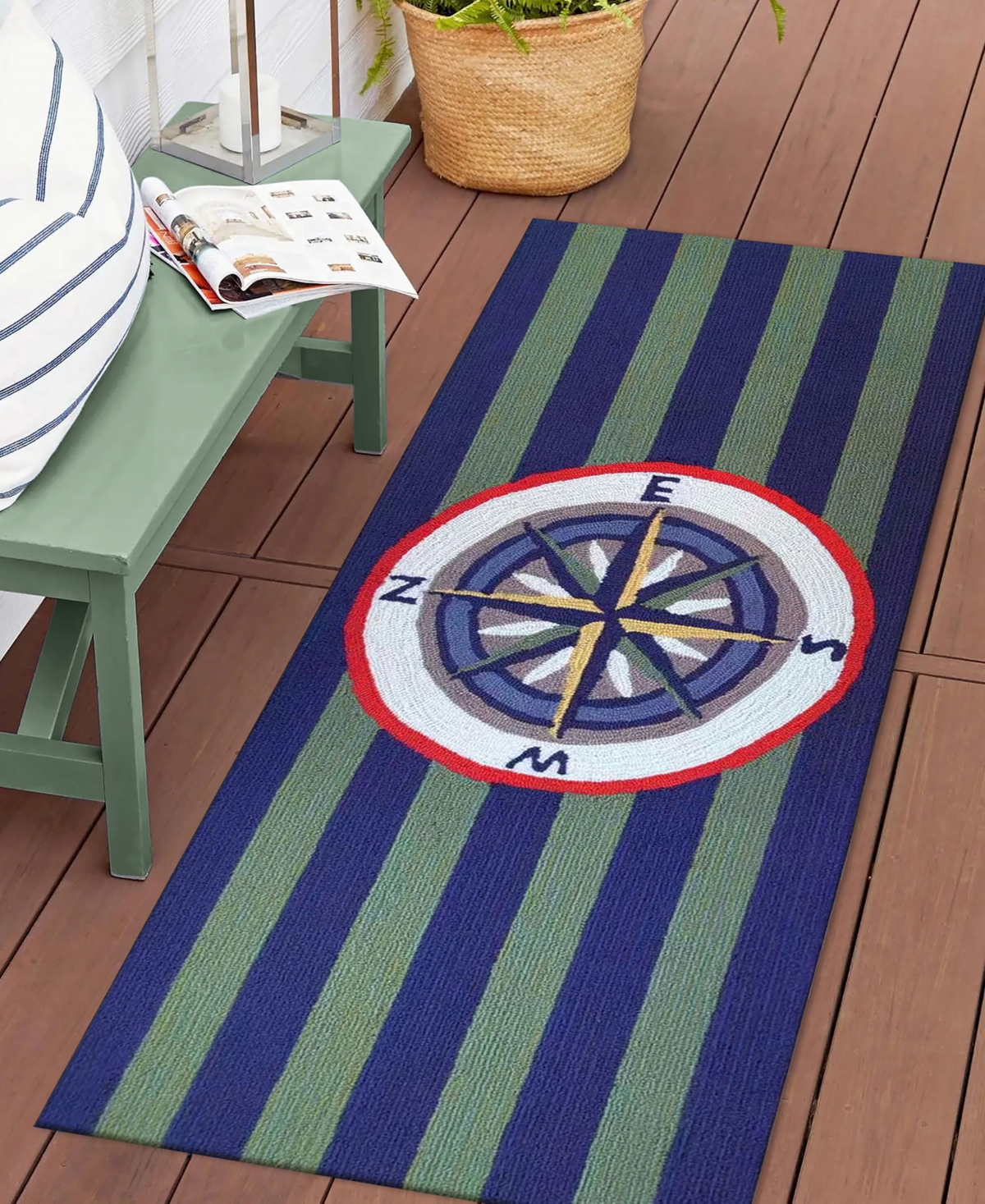 Liora Manne Frontporch Striped Compass Runner Area Rug, 2' X 5' In Multi