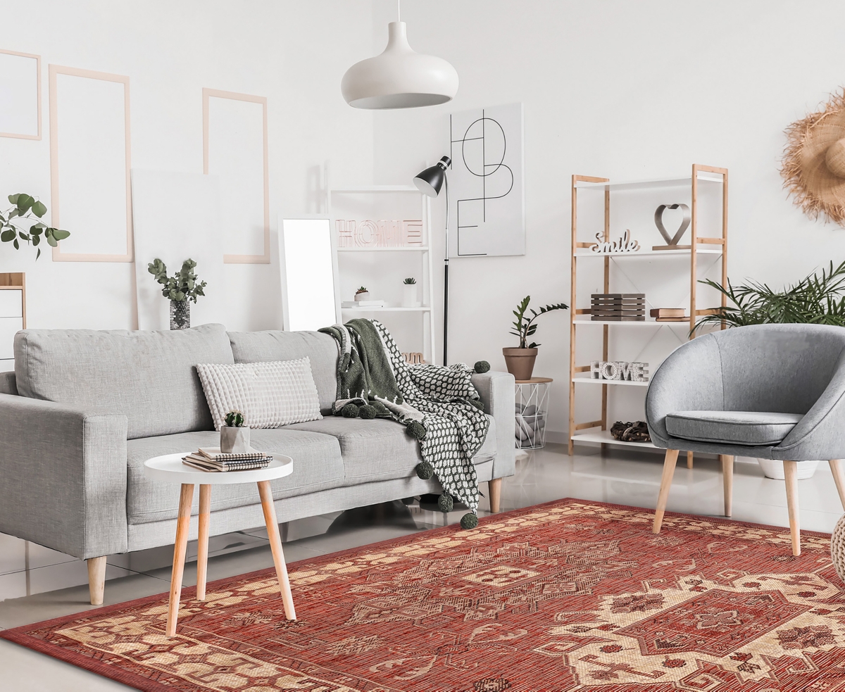 Liora Manne Carmel Kilim 7'10"x7'10" Square Area Rug In Paprika