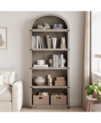 Bookcase Arched Bookshelf 71.65in Tall Bookcase Farmhouse Display Storage Rack