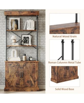 Tribesigns 31.5” Wood Industrial Tall Bookshelf with Doors – Freestanding Metal Frame Storage Organizer for Bedroom