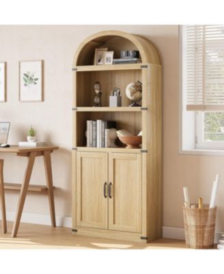Bookcase with Doors Arched Bookshelf 71.65in Tall Bookcase Farmhouse Cabinet
