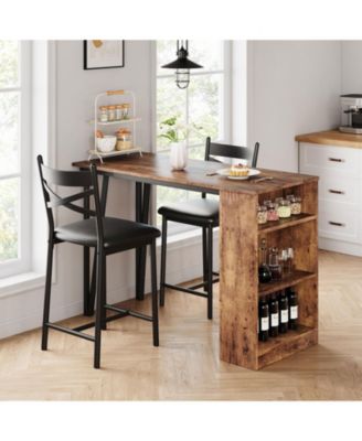 Dining Table Set for 2, Kitchen Bar Table and Chairs for 2, 3-Piece Kitchen Table Set with 2 Upholstered Chairs,Brown