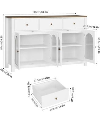 Buffet Cabinet with Storage, 55.1" Large Sideboard Buffet Cabinet, Farmhouse Kitchen Cabinet Display Cabinet with 3 Drawers and 4 Doors, Wood Coffee Bar Cabinet for Kitchen Dining Room,White