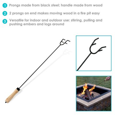 Indoor/Outdoor Steel Camp Fire Pit or Fireplace Log Poker Stick Tool with Wooden Handle - 26"
