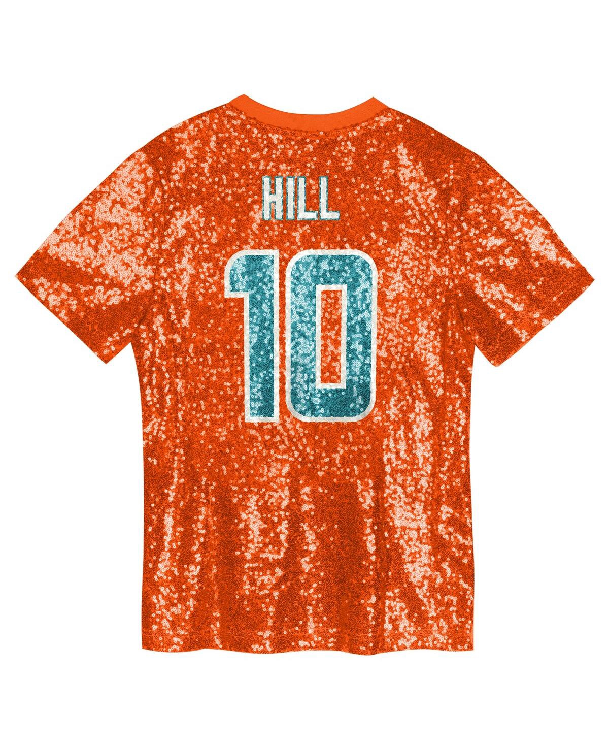 Outerstuff Big Girls Tyreek Hill Orange Miami Dolphins Sequin V-Neck Fashion Jersey