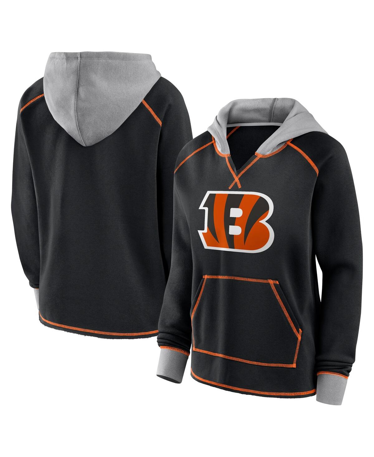 Women's Black Cincinnati Bengals Boom Fleece Pullover V-Neck Hoodie - Black
