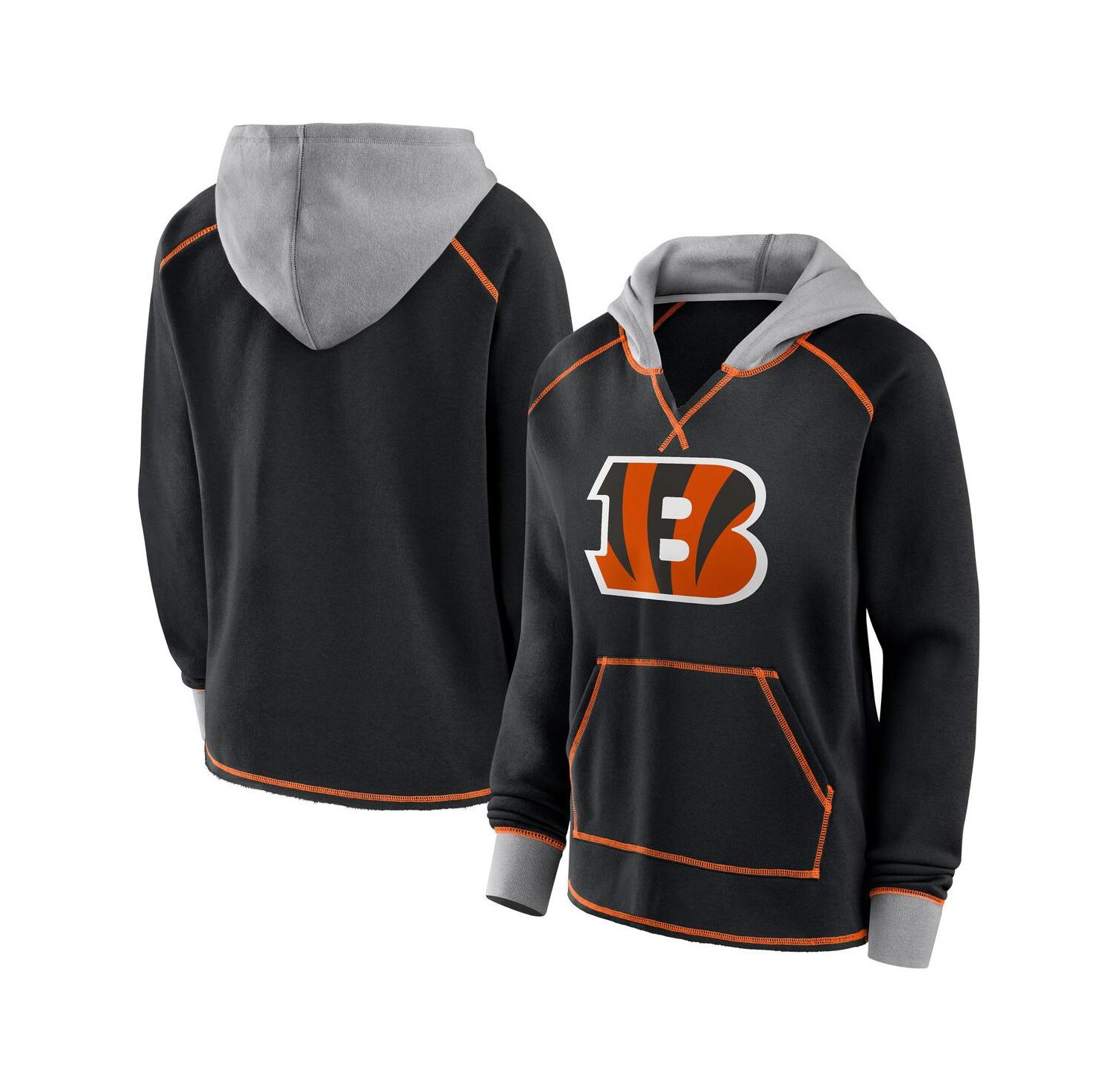Women's Black Cincinnati Bengals Boom Fleece Pullover V-Neck Hoodie