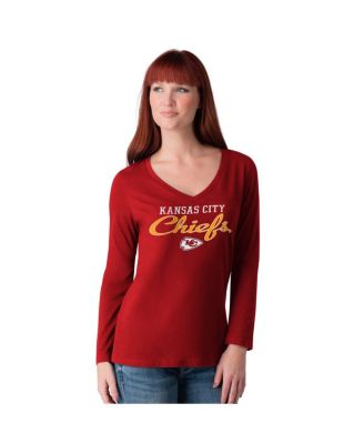 G-III 4Her by Carl Banks Womens Red Kansas City Chiefs Post Season Long Sleeve V-Neck T-Shirt 4190₽
