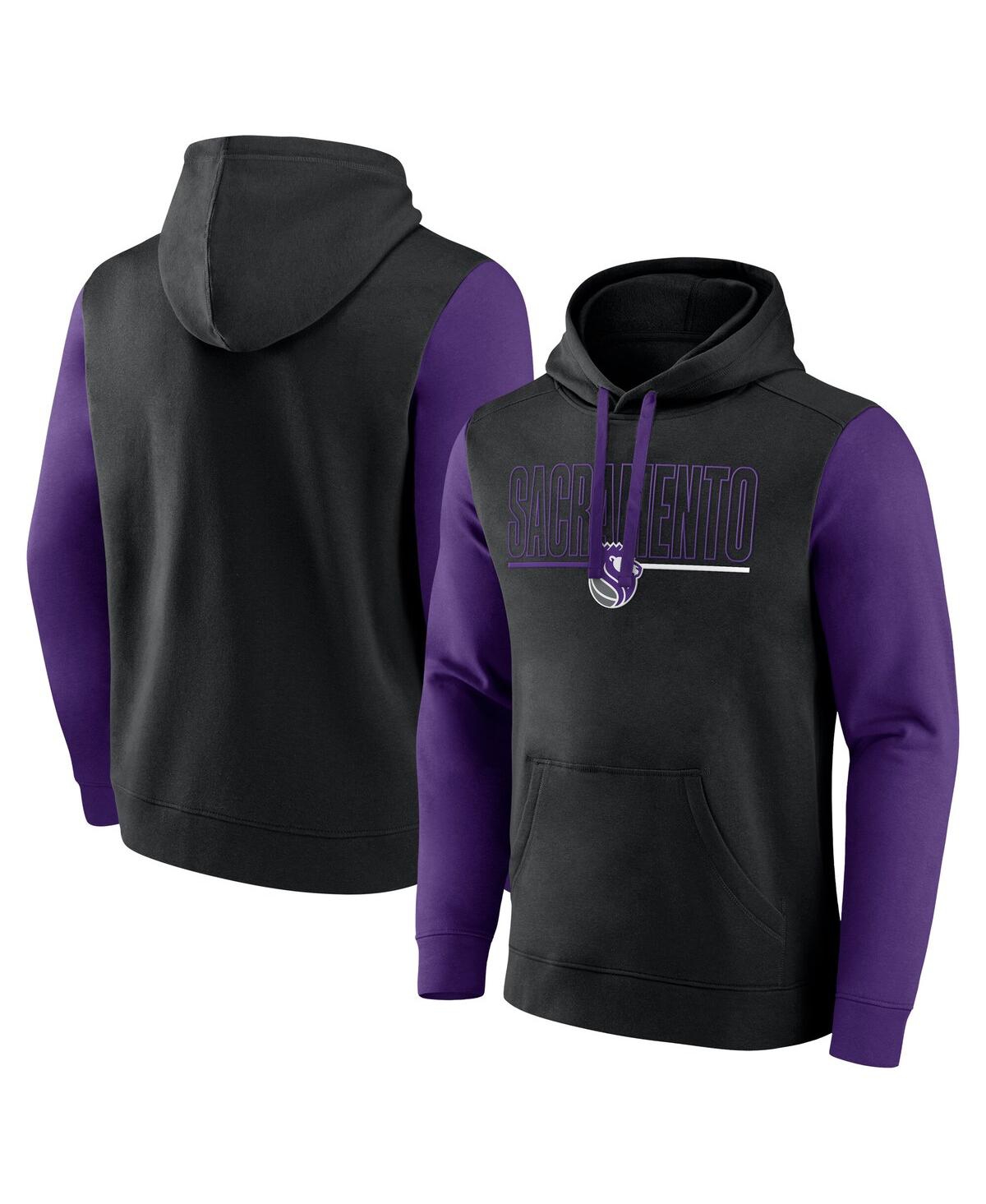 Men's Black Sacramento Kings Outline Colorblock Pullover Hoodie - Black