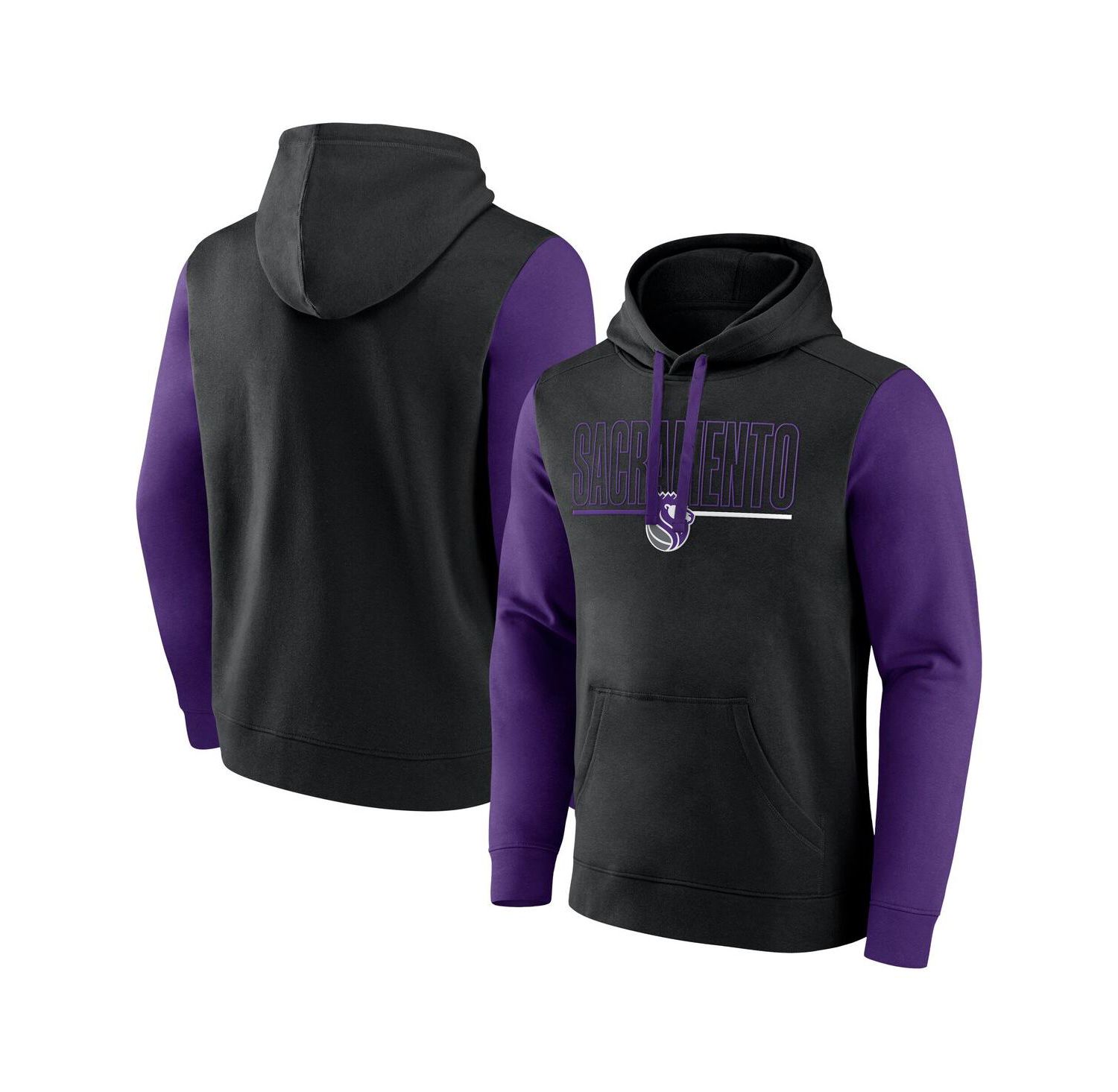 Men's Black Sacramento Kings Outline Colorblock Pullover Hoodie