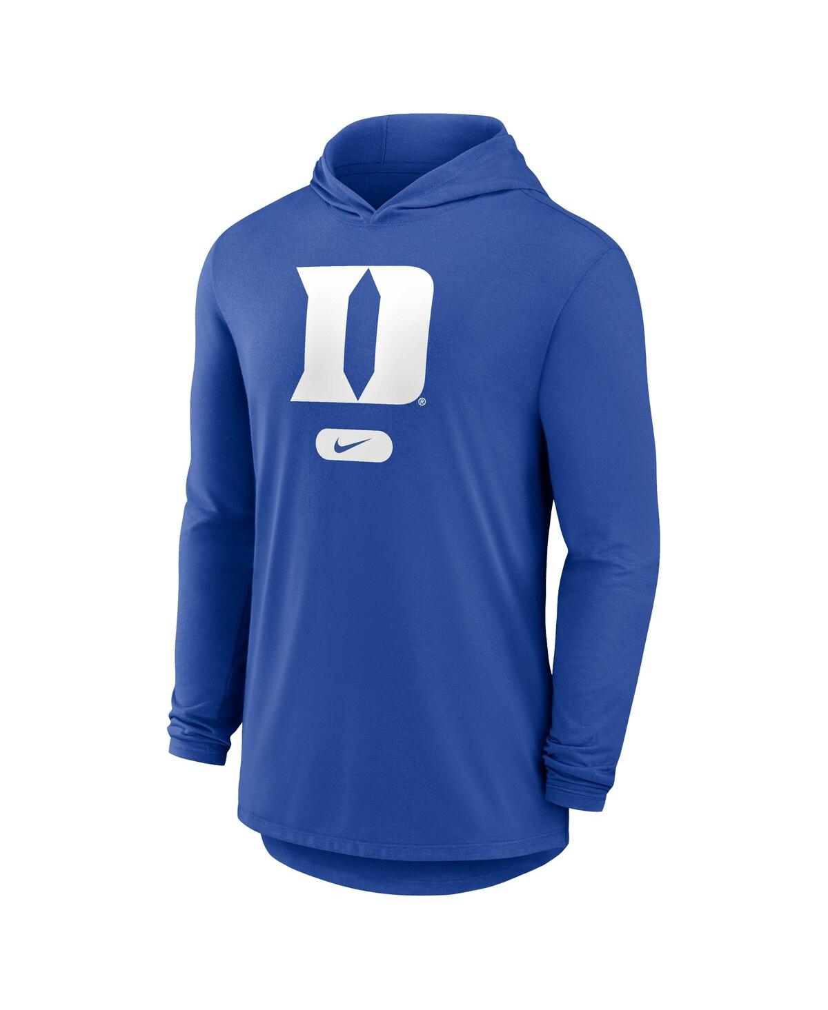 NIKE MEN'S ROYAL DUKE BLUE DEVILS LIGHTWEIGHT PERFORMANCE LONG SLEEVE HOODIE T-SHIRT