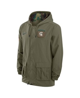 Men's Olive/Camo Michigan State Spartans 2024 Military Appreciation Full-Snap Hoodie Military Jacket