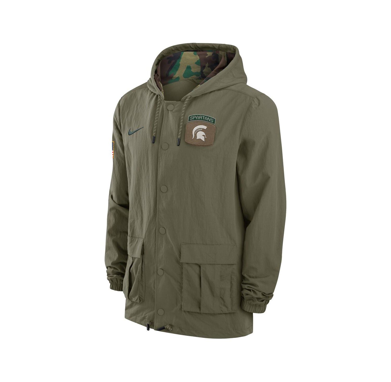 Men's Olive/Camo Michigan State Spartans 2024 Military Appreciation Full-Snap Hoodie Military Jacket