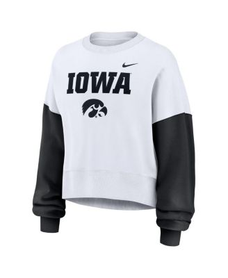 Women's White Iowa Hawkeyes Color-Block Oversized Cropped Pullover Sweatshirt