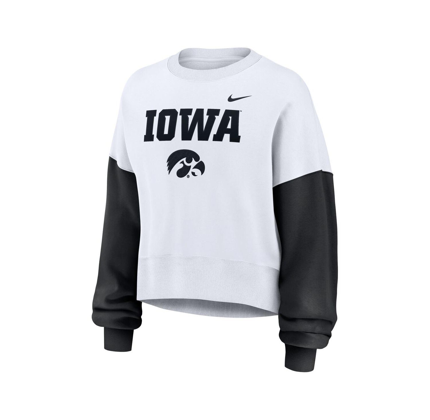 Women's White Iowa Hawkeyes Color-Block Oversized Cropped Pullover Sweatshirt