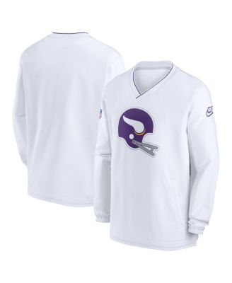 Nike - Men's White Minnesota Vikings 2024 Sideline Throwback Logo Long-Sleeve V-Neck Windshirt