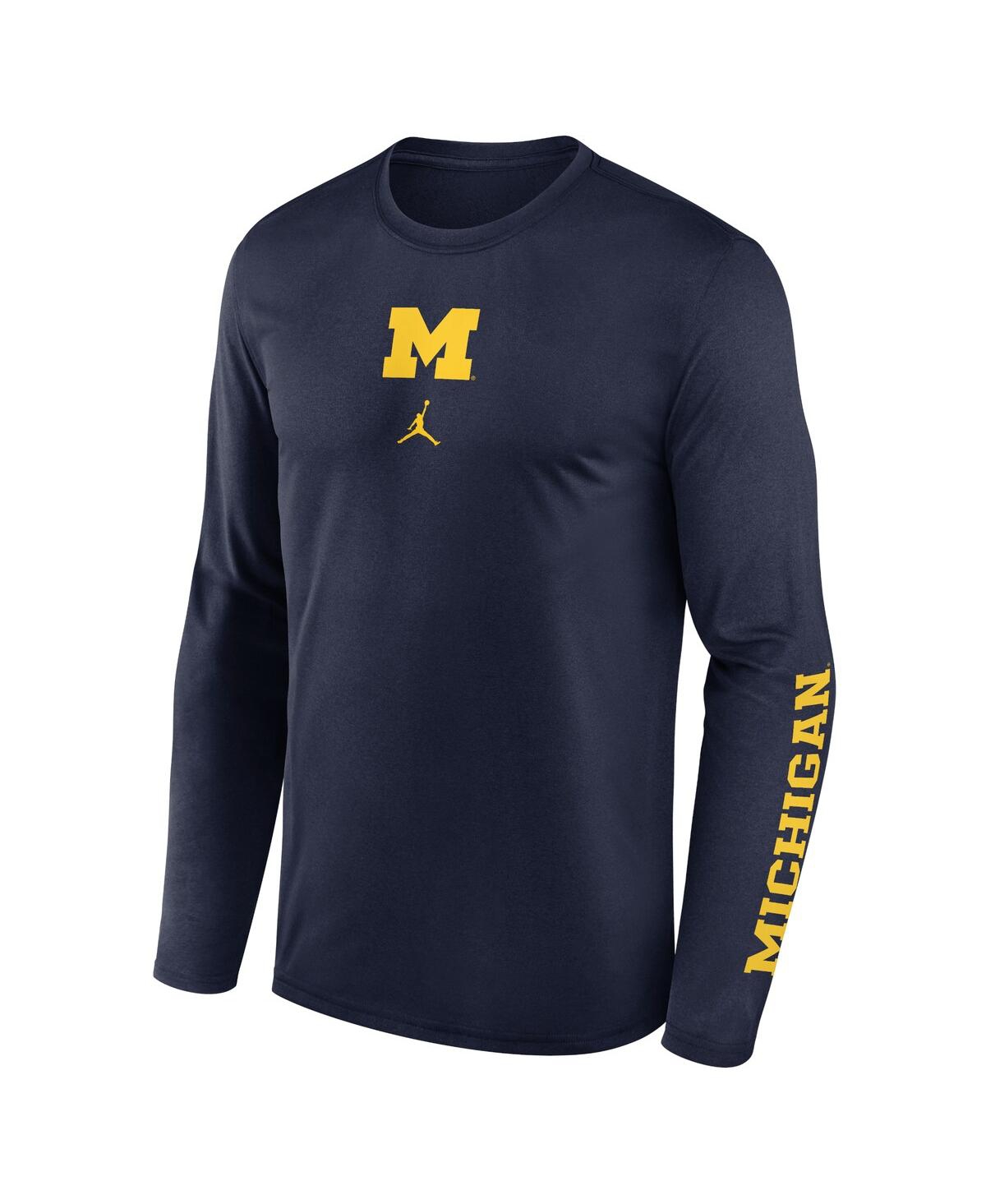 Jordan Men's Navy Michigan Wolverines Primetime Center Lockup Two-hit Legend Long Sleeve T-shirt In Navy