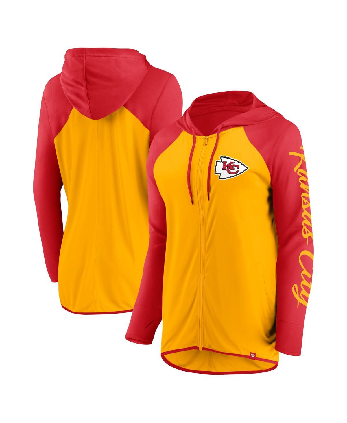 Shop Fanatics Women's Gold/red Kansas City Chiefs Script Full-zip Hoodie In Gold,red