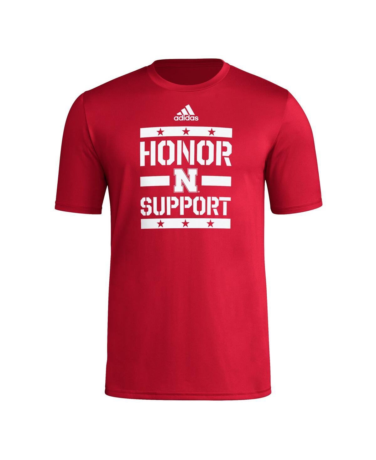 ADIDAS ORIGINALS MEN'S SCARLET NEBRASKA HUSKERS HONOR SUPPORT PRE-GAME T-SHIRT