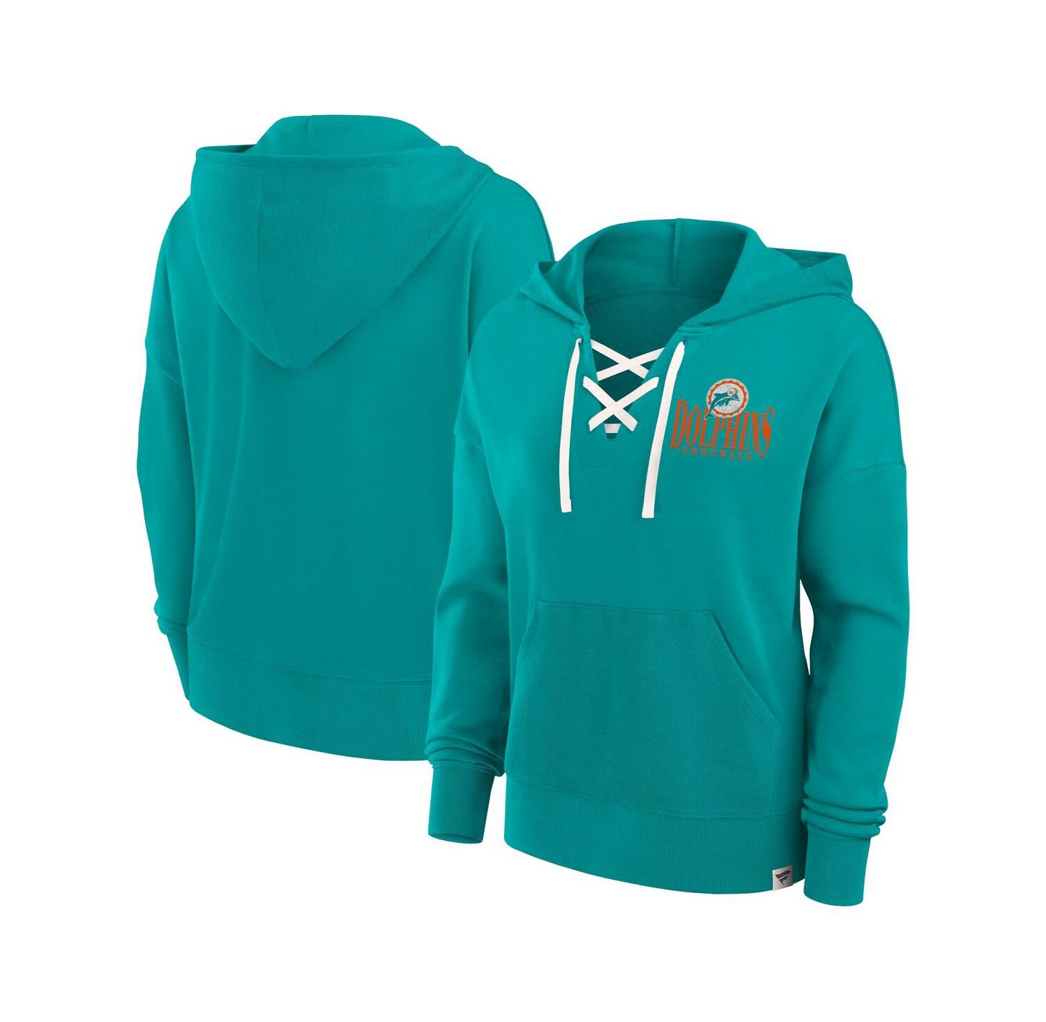 Women's Aqua Miami Dolphins Blitz Left Lace-Up Pullover Hoodie