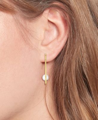 Tommy Hilfiger Gold-Tone Glass Pearl Medium Hoop Earrings 12 12390₽