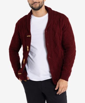XRAY Big & Tall Faux Shearling Lined Shawl Collar Cable Knit Cardigan Sweater