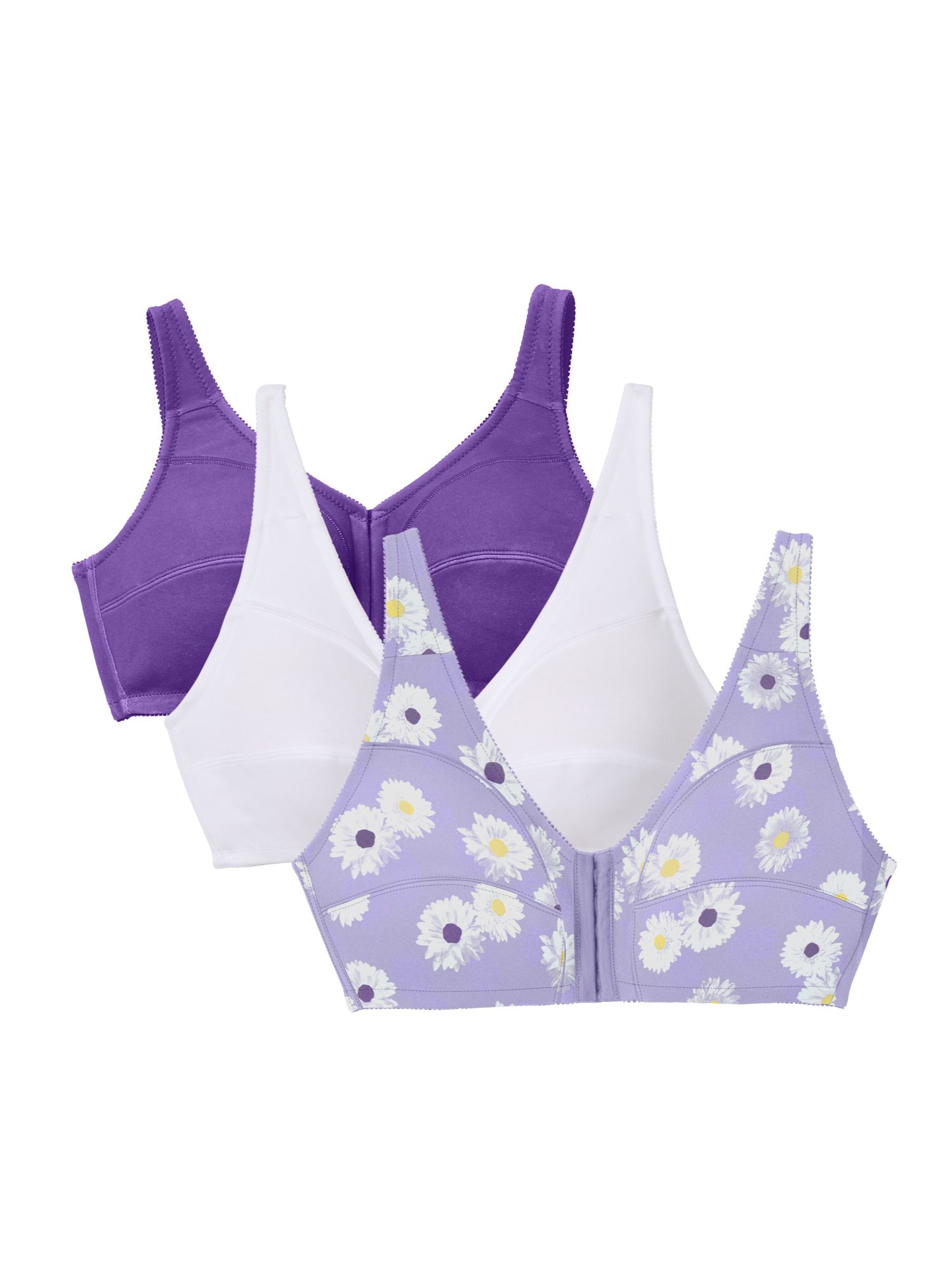 Women's 3-Pack Front-Close Cotton Wireless Bra