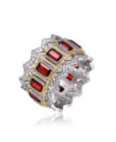 Rachel Glauber White Gold Plated and 14K Gold Plated with Red, Blue, or Green Cubic Zirconia Band Ring - Red