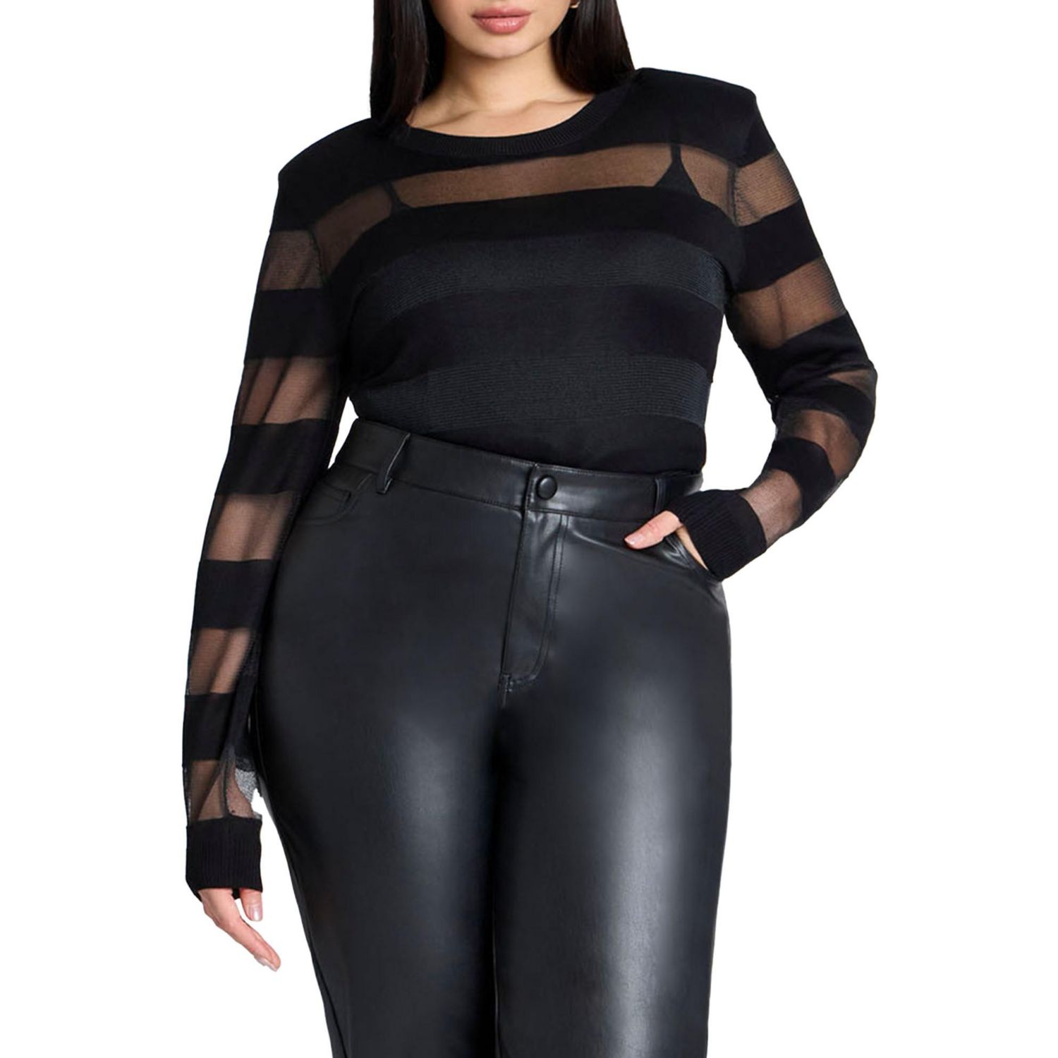 Women's Sheer Stripe Sweater With Shoulder Pad