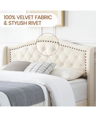 Queen Size Upholstered Platform Bed Frame with Tall Headboard 47.2"