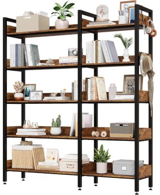 Corner Bookshelf, 5-Tier Bookshelves with 4 Hooks, Convertible Bookshelf
