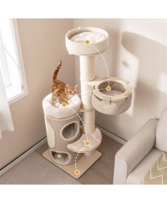 61'' Cat Tree for Indoor Cats w/ 2-stoery Condo Top Perch Sisal Scratching Posts