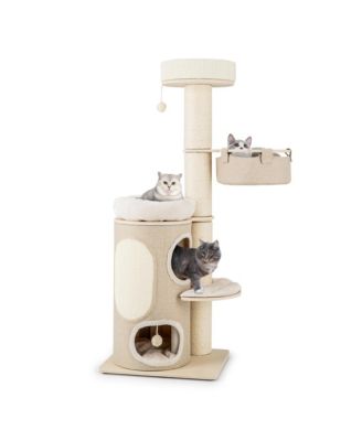61'' Cat Tree for Indoor Cats w/ 2-stoery Condo Top Perch Sisal Scratching Posts
