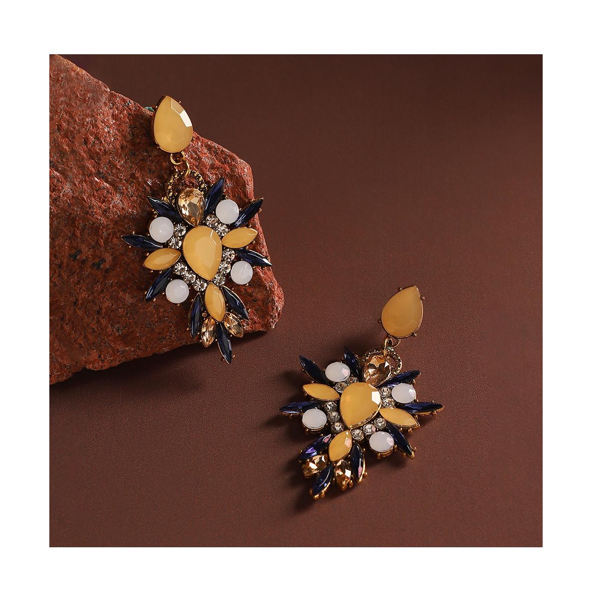 Sohi Crystal Drop Earrings In Yellow