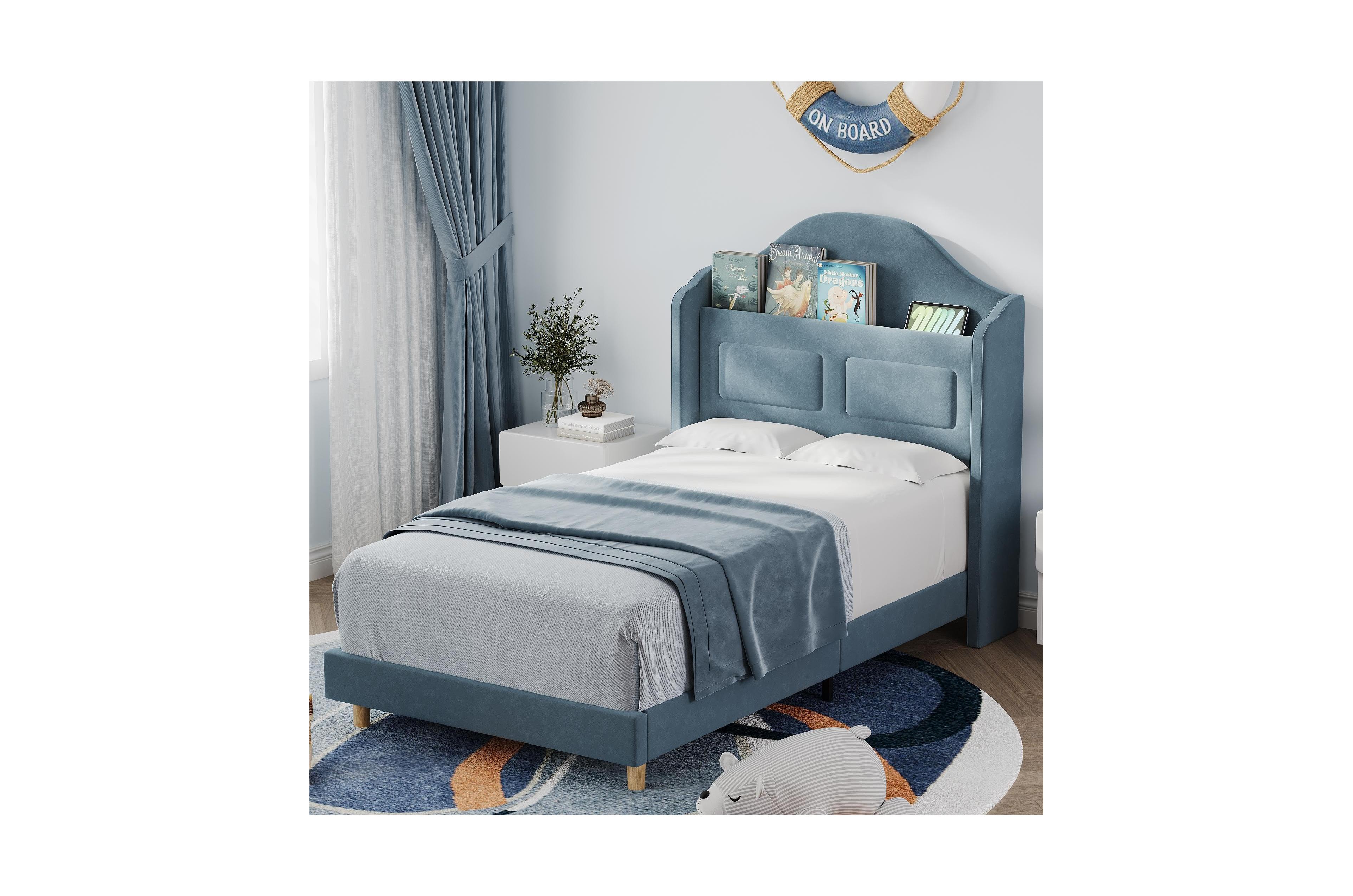 gaomon Twin Bed Frame with Lights, Stylish Velvet Platform Bed