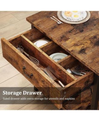 Dining Table Set with 2 Benches for 4 Kitchen Table Set with Storage Drawers & Wine Rack for Breakfast Nook and Small Space Dining Room Table Set with Metal Frame for Living Room