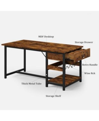 Dining Table Set with 2 Benches for 4 Kitchen Table Set with Storage Drawers & Wine Rack for Breakfast Nook and Small Space Dining Room Table Set with Metal Frame for Living Room