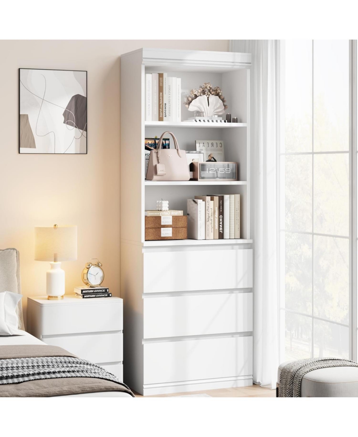 gaomon Bookcase with Drawers 70.27 Inches Tall Bookshelf Farmhouse Bookcases