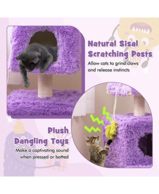 Cat Tree Cute Monster-Themed Cat Tower w/ 2 Private Condos & Soft Long Plush