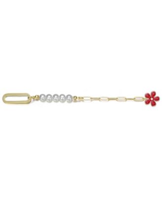 14K Gold Plated Bracelet with Pearls and Enamel Flower Clasp